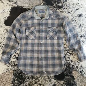 Pendleton Blue Gray Plaid Button-Down Shirt Jacket
